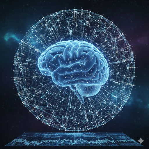 Immagine di un cervello umano connesso a una rete neurale digitale