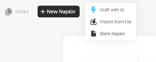 Immagine che rappresenta il menu per scegliere la modalità di creazione di un nuovo Napkin