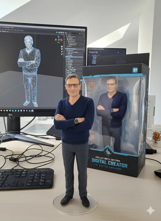 Immagine di una action figure che rappresenta il Prof. Gennaro Malafronte, autore del corso sull'Uso dell'AI nella didattica