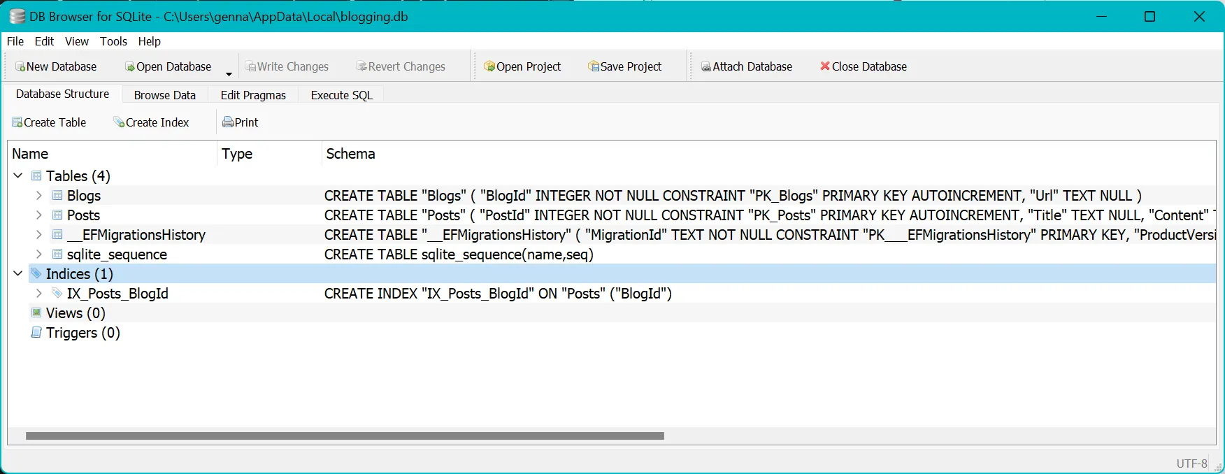 Created Tables in DB Browser