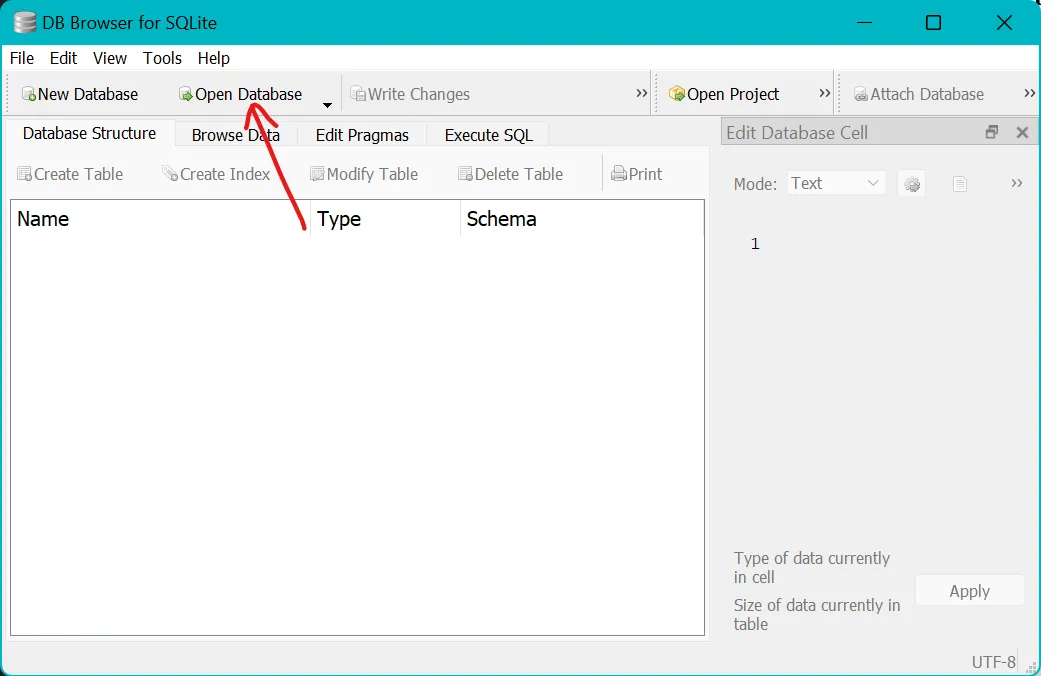 DB Browser Open Database