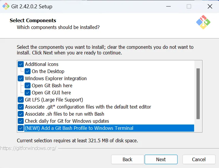 Schermata Installer Git